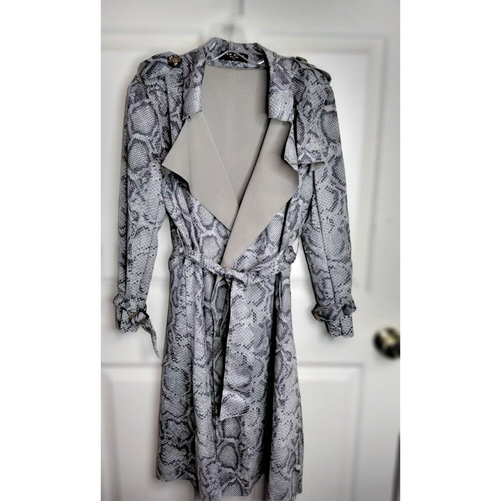 Few Moda Gray Snakeskin Pattern Coat Duster Knee Length Size XS
